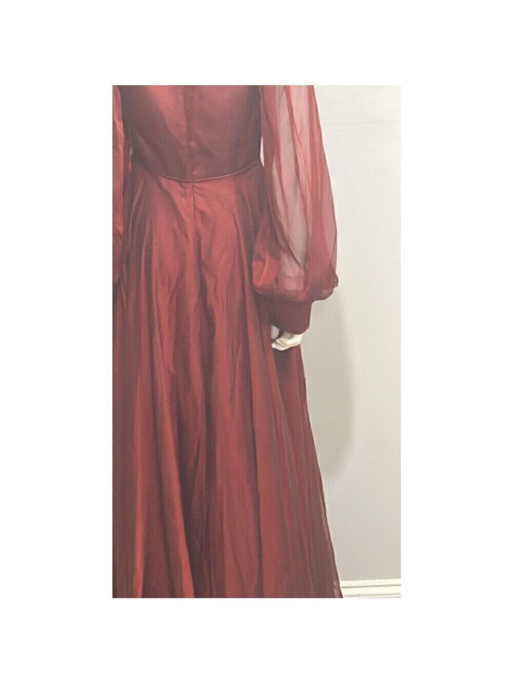 Mac Duggal Long Sleeve Modest Garnet Red Chiffon Evening Gown Size 4 - Picture 4 of 9